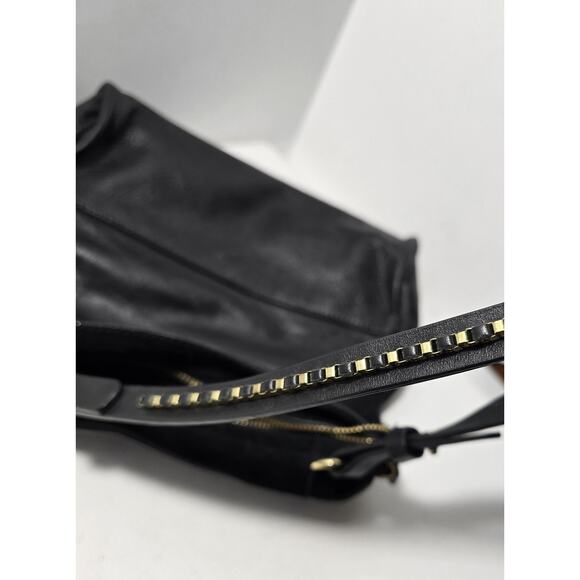 Halston Heritage Black Leather Shoulder Hobo Bag Purse - Picture 8 of 16